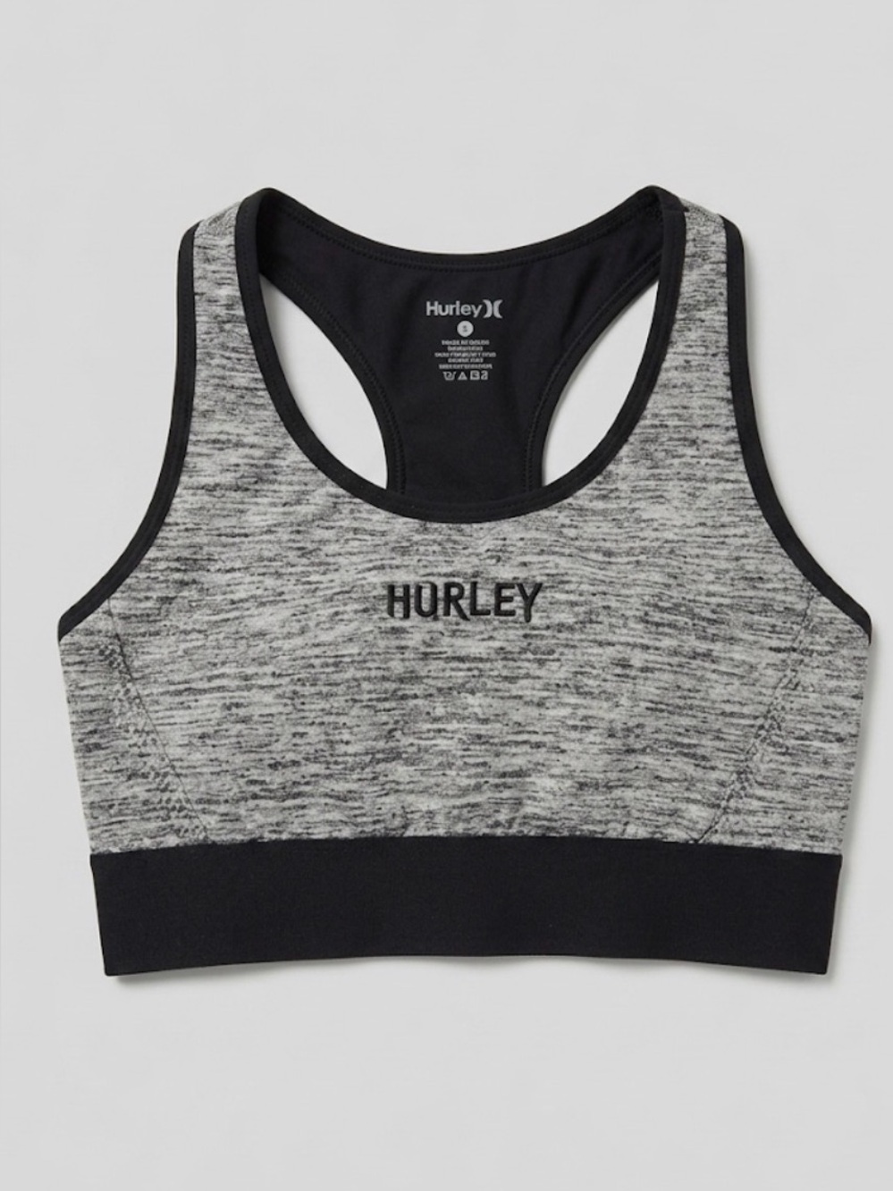 Hurley Heather Grey Racerback Sports Bra Black Trim Size S